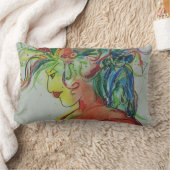 女性の枕を持つ猿 ランバークッション (ブランケット)