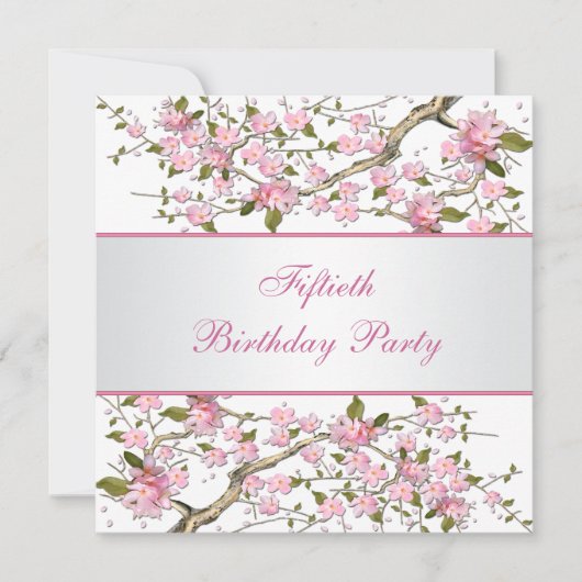 女性の桜の誕生日パーティー 招待状 (正面)