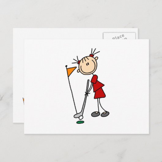 女性の棒人間ゴルファー ポストカード (正面/裏面)