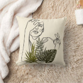 女性の植物ラインアート クッション (ブランケット)