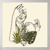 女性の植物ラインアート ポスター (正面)