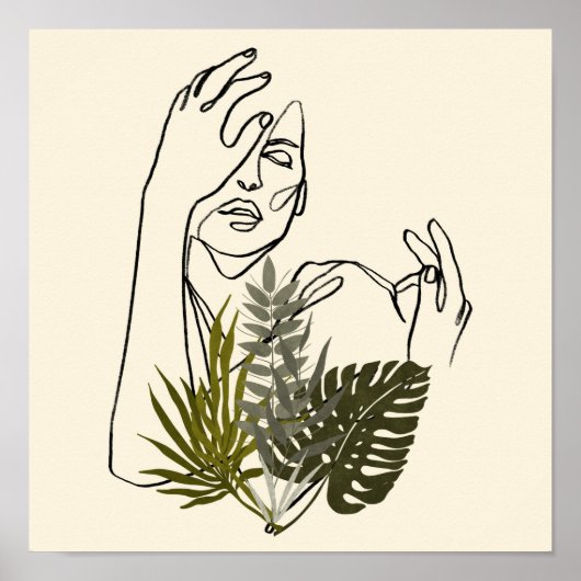 女性の植物ラインアート ポスター (正面)
