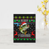 女性の楽しいフィッシュマス B フィッシュ 釣り 面白い ダサいクリスマス カード (黄色い花)