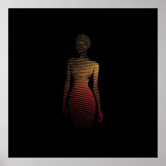 女性の様式化されたシルエット – グラデーション線のアート ポスター (正面)