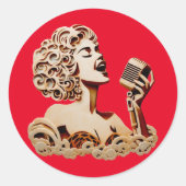 女性の歌紙工芸音楽アート ラウンドシール (正面)