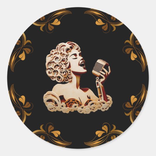 女性の歌紙工芸音楽アート ラウンドシール (正面)