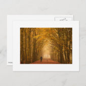 女性の歩くと彼女の犬の秋のモーニングカード ポストカード (正面/裏面)