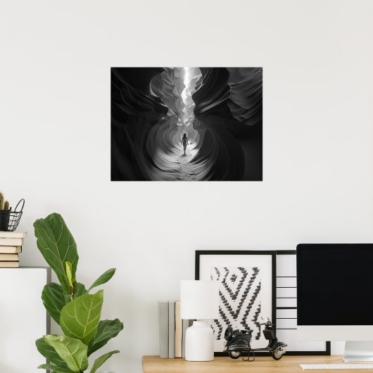 女性の歩くを峡谷の峡谷B&W写真を介して ポスター (ホームオフィス)