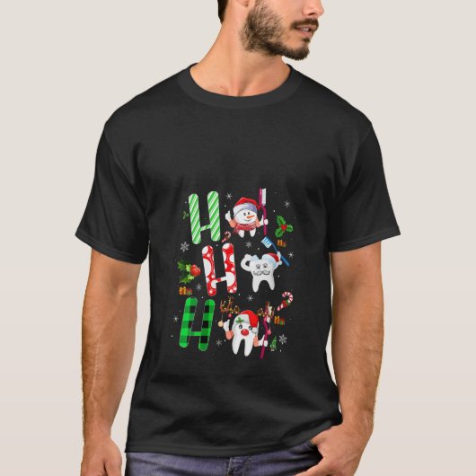 女性の歯の歯科クリスマスイルミネーション ホホサンタの歯 Tシャツ (正面)