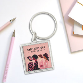女性の歴史月世界女性ピンクフローラ キーホルダー