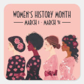 女性の歴史月世界女性ピンクフローラ スクエアシール (正面)