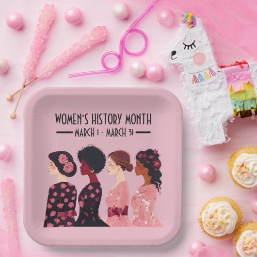 女性の歴史月世界女性ピンクフローラ ペーパープレート (パーティー)