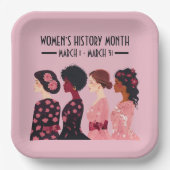 女性の歴史月世界女性ピンクフローラ ペーパープレート (正面)