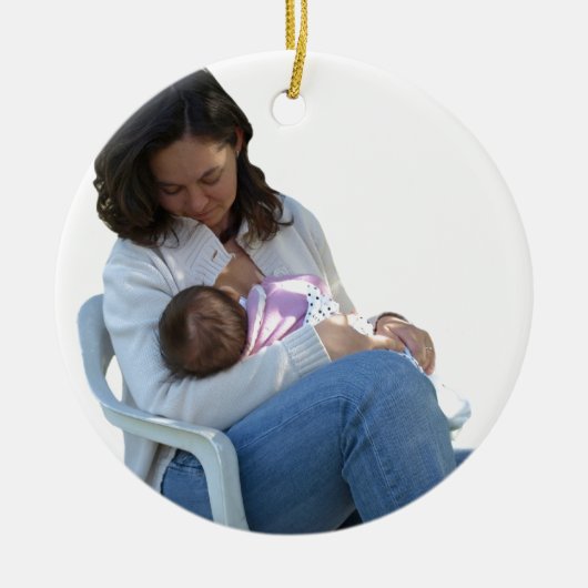 女性の母乳で育てること セラミックオーナメント (正面)