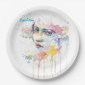 女性の水彩傾向表現紙プレート ペーパープレート (正面)