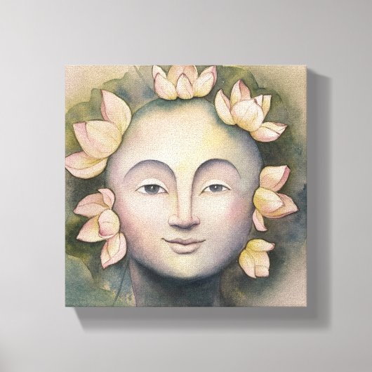 女性の水色の顔絵を描ズ キャンバスプリント (正面)