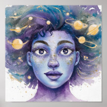 女性の水色の顔絵を描ズ