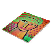 女性の波状緑の髪抽象芸術ポートレート タイル (側面)