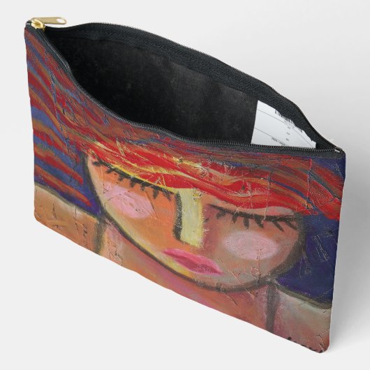 女性の波赤毛抽象芸術ポートレート アクセサリーポーチ (見開き)