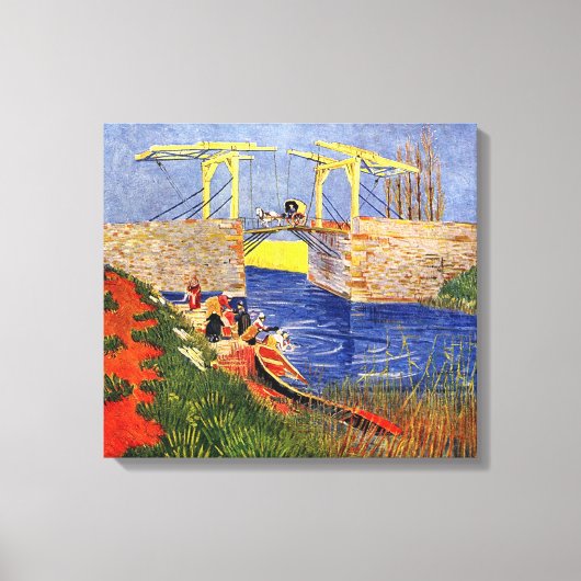 女性の洗濯とアルルのラングロス橋 キャンバスプリント (正面)