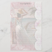 女性の海の景色の偽レースの裏地付き 便箋 (正面)