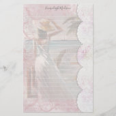 女性の海の景色の偽レースの裏地付き 便箋 (正面)