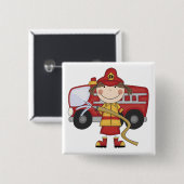 女性の消防士のTシャツおよびギフト 缶バッジ (正面&裏面)