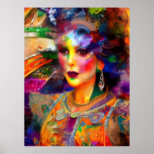 女性の混合メディアコラージュ ポスター (正面)