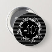 女性の渦巻形のな第40誕生日の灰色白の黒 缶バッジ (正面&裏面)