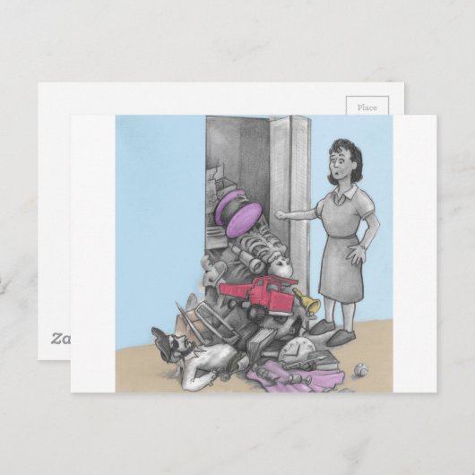 女性の物がクローゼットから落ちた ポストカード (正面/裏面)