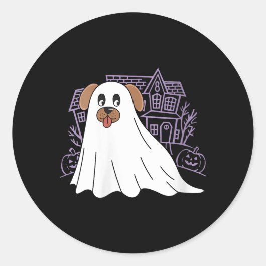 女性の犬の幽霊 かわいい犬の幽霊コスプレ 面白い ラウンドシール (正面)
