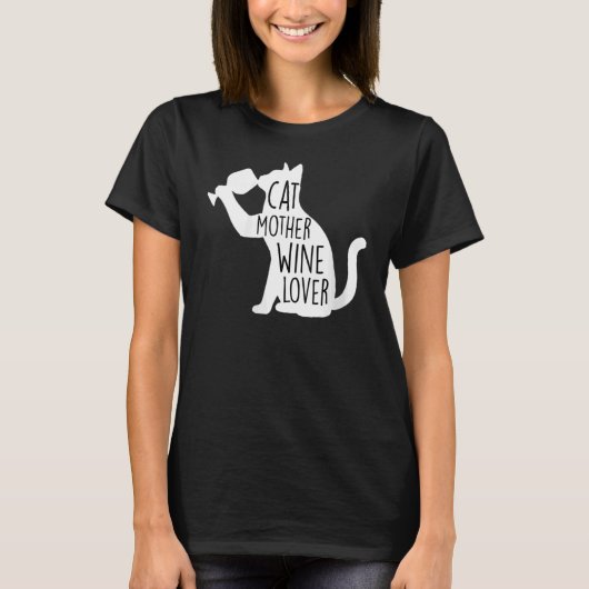 女性の猫のお母さんワイン クリスマス 女性 Tシャツ (正面)