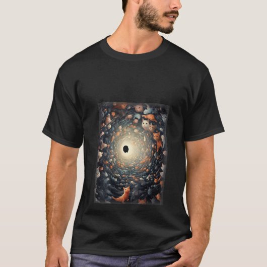女性の猫 ブラックホールで面白い猫 ネコママ ネコパパ Tシャツ (正面)