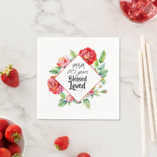 女性の生まれ年齢誕生日ギフトの追加バラ スタンダードカクテルナプキン (インサイチュ)