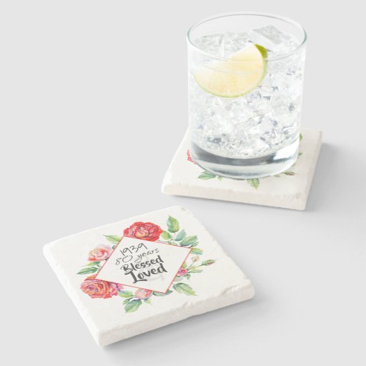 女性の生まれ年齢誕生日ギフトの追加バラ ストーンコースター (横)