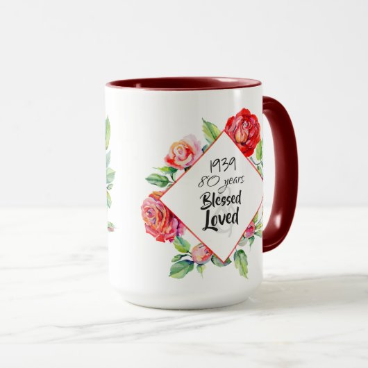 女性の生まれ年齢誕生日ギフトの追加バラ マグカップ (正面右)