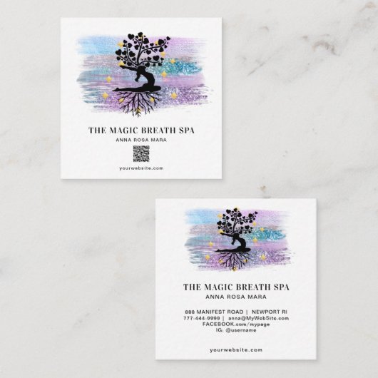 **女性の生活のツリーヨガ瞑想霊気 スクエア名刺 (正面/裏面)