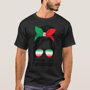 女性の生活の自由フリーイランMessy Bunイラン国旗 Tシャツ