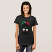 女性の生活の自由フリーイランMessy Bunイラン国旗 Tシャツ (正面フル)