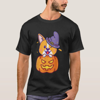 女性の男性の子供のためのコーギハロウィーンのカボチャの衣装 Tシャツ