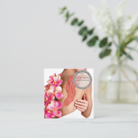 女性の皮膚の体化粧品スクラブ スクエア名刺 (スタンド正面)