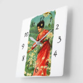 女性の盗品の花 スクエア壁時計 (傾斜)