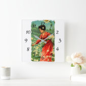 女性の盗品の花 スクエア壁時計 (ホーム)