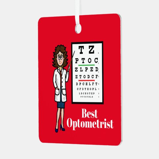女性の眼科医とアイチャートオーナメント メタルオーナメント (正面左)