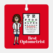 女性の眼科医とアイチャートオーナメント メタルオーナメント (正面)