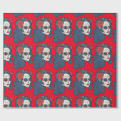 女性の砂糖のスカルの大きく赤いバラ ラッピングペーパー (フラット)