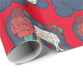 女性の砂糖のスカルの大きく赤いバラ ラッピングペーパー (ロールコーナー)