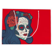 女性の砂糖のスカルの大きく赤いバラ ラージペーパーバッグ (裏面)