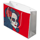 女性の砂糖のスカルの大きく赤いバラ ラージペーパーバッグ (裏面アングル)