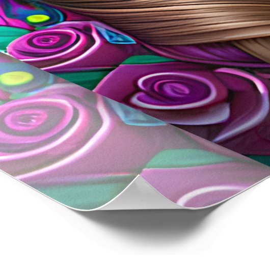 女性の砂糖スカルメイクアップ – 砂糖スカルアート ポスター (角)